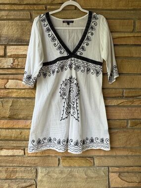 just be White Tunic with Black Embroidered Detail